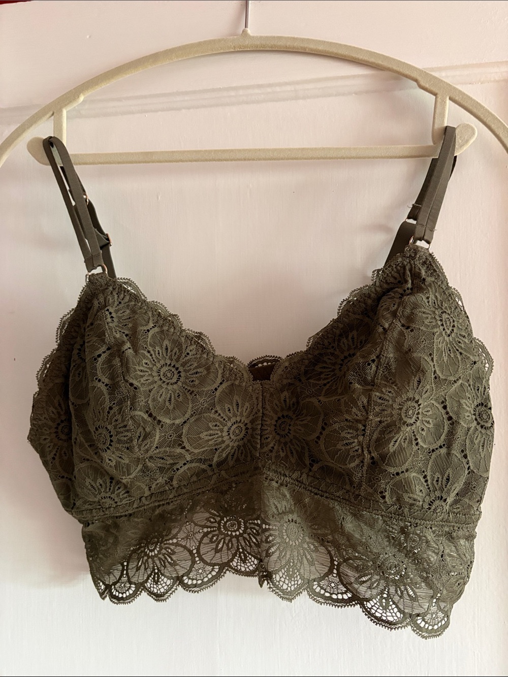 aerie Olive Lace Bralette with Scalloped Hem